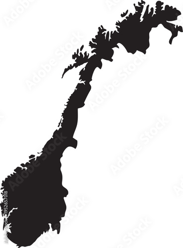 Black silhouette map of Norway a simple vector outline for travel geography and national identity concepts isolated on a white background