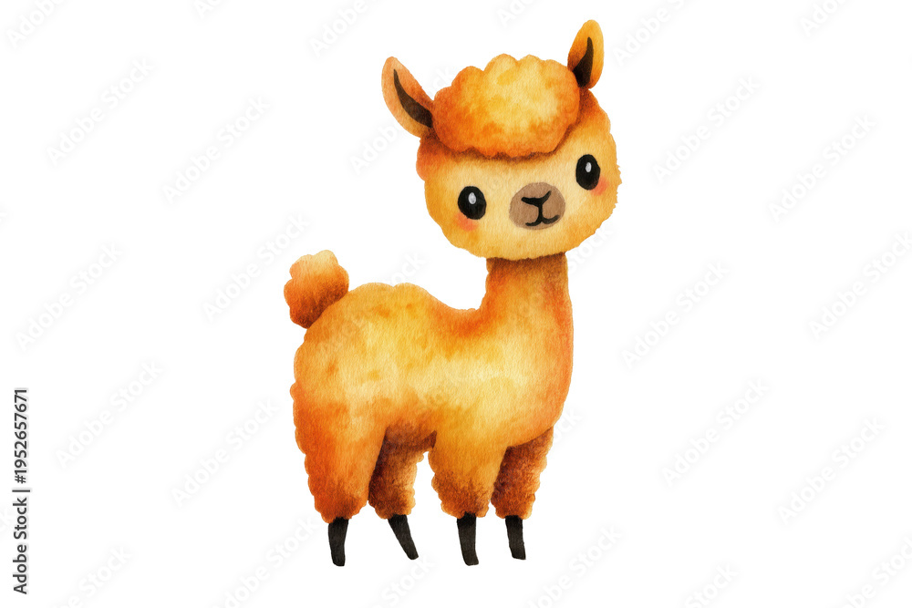 Naklejka premium Adorable Orange Alpaca Watercolor Illustration