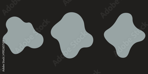 Three abstract gray shapes on a black background