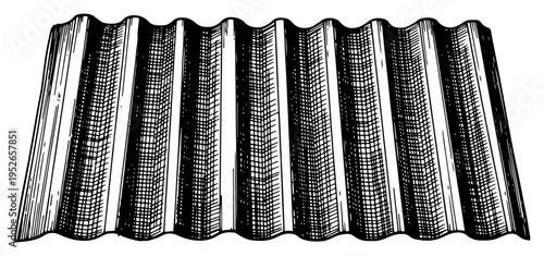 Hand drawn corrugated metal sheet texture with vintage engraving style for roofing or industrial background