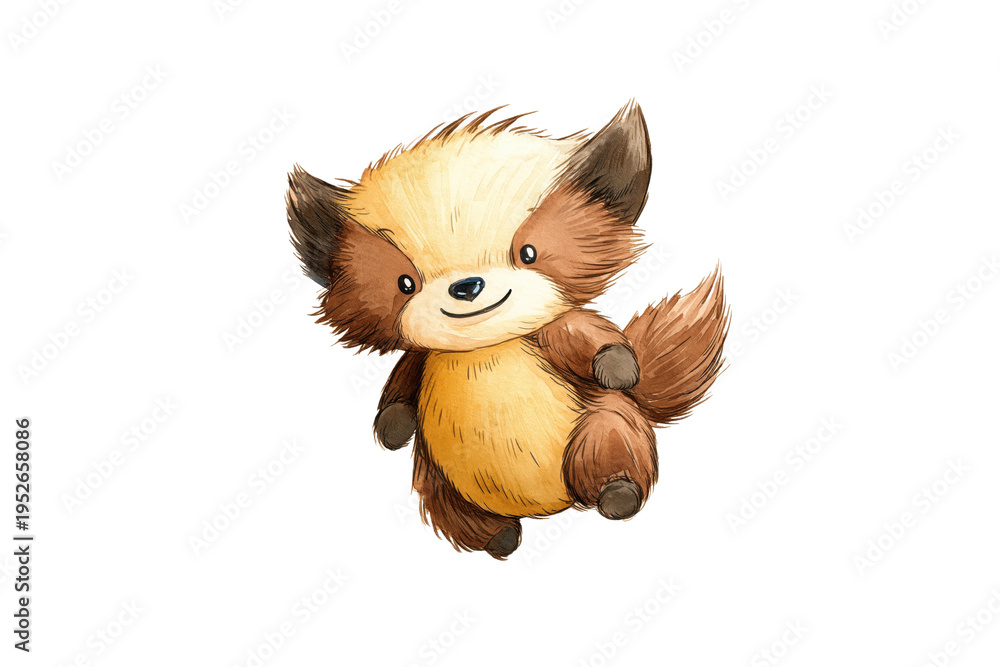 Fototapeta premium Whimsical Fluffy Fox-Like Creature Leaping