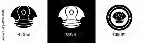 Police hat logo set. Collection of black and white logos. Stock vector.
