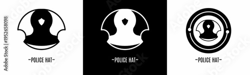 Police hat logo set. Collection of black and white logos. Stock vector.