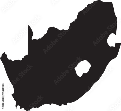 Black silhouette map of South Africa a simple vector graphic representing the countrys geography for travel or informational use isolated on a white background