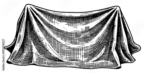 Draped fabric cloth cover with elegant folds in vintage engraving style