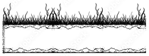 Hand drawn panoramic ground cross section with grass and soil layers in vintage engraving style