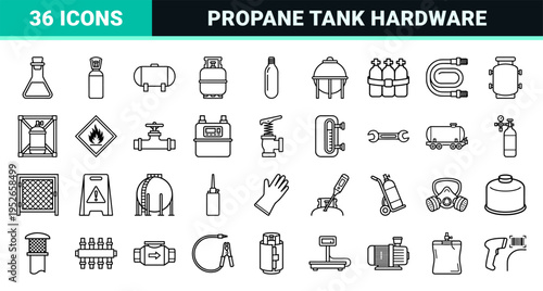 Industrial Propane Tank and Compressed Gas Cylinder Outline Symbols for Technical Engineering and Energy Logistics Monoline Graphics