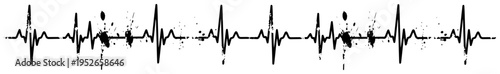 Heartbeat pulse line with ink splatters and grunge medical cardiogram rhythm