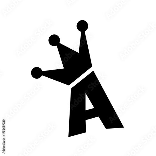 Modern Black Letter A Logo with Crown Icon Isolated on White Background, Minimalist Royal Letter A Monogram Symbol for Luxury King or Queen Branding