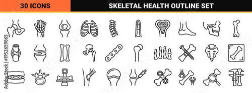Orthopedic Human Anatomy and Bone Health Monoline Symbols for Medical Visualization and Skeletal Research Professional Vector Asset
