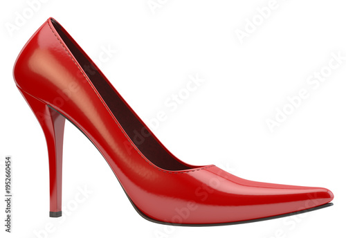 Quadro su tela Glossy Red Stiletto High Heel Shoe on Transparent Background, Fashion Footwear C