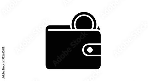 Black Silhouette of a Wallet with a Coin