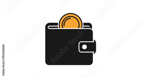 Black Leather Wallet With Golden Coin