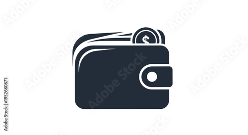 Dark Blue Wallet Icon With Coin