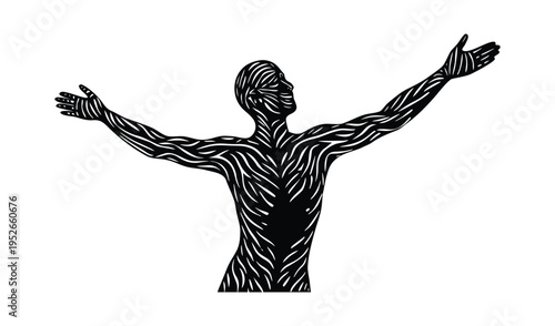 Stylized silhouette of a person with arms raised in exaltation