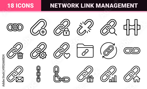 Professional Monoline Hyperlink and Connectivity UI Elements, Minimalist Data Integration Outline Symbols for Web Navigation and Networking