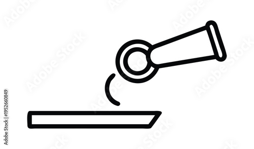 Simple line art icon of a test tube pouring liquid onto a surface