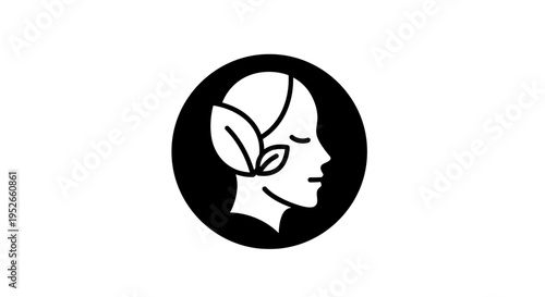 Beauty Icon Woman's Profile With Leaf