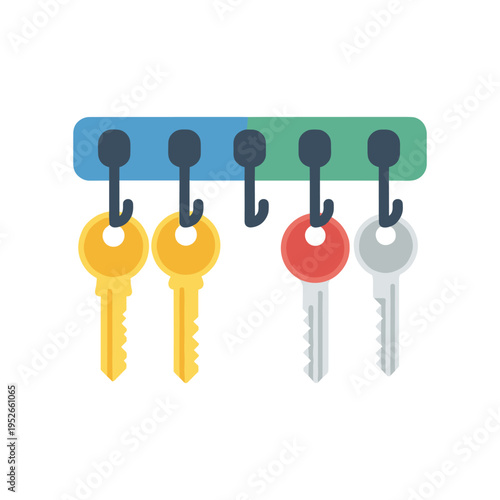 colorful keys hanging on a hook rack