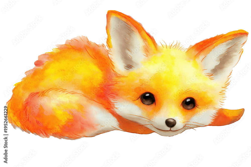 Fototapeta premium Sweet Watercolor Fennec Fox Lying Down