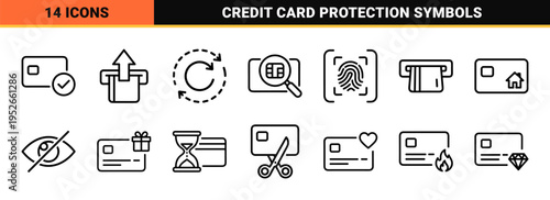 Secure Digital Payment and Credit Card Protection Neo-Line Symbols for Financial Security and Encrypted Banking Interface Design