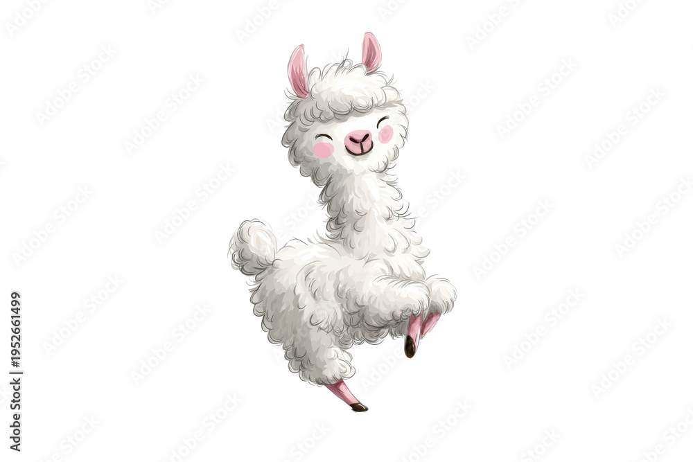 Fototapeta premium Adorable White Alpaca with Rosy Cheeks