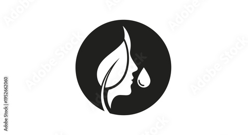 Beauty And Skincare Icon Woman's Face Leaf and Droplet