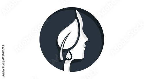 Natural Beauty Logo - Silhouette of Woman with Leaf and Droplet