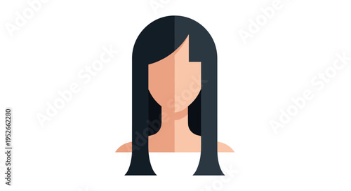 Flat Design Woman Icon With Long Black Hair