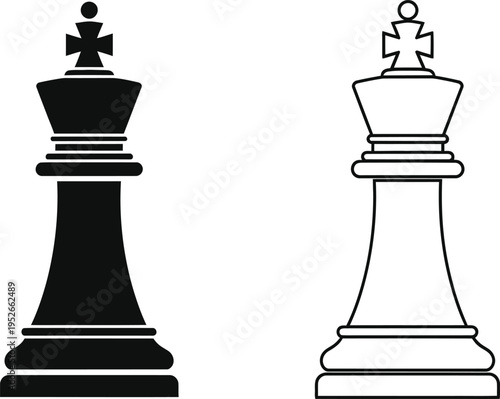 Black and White Chess King Pieces Icon Set Vector