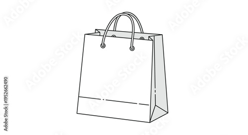 Simple line drawing of a white paper shopping bag with sturdy handles is used for retail, commercial, and boutique packaging purposes.