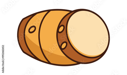 Cartoon illustration of a wooden barrel with a light colored top