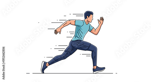 Active man in sportswear running quickly with motion lines indicating speed during an outdoor workout or athletic race.
