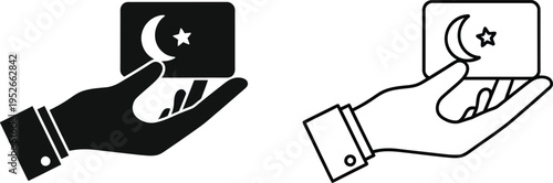 Hand Holding Islamic Credit Card Vector Icon Set Vector