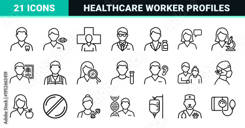 Medical Healthcare Professional Avatar Line Art for Clinical Staff Identification and Hospital Management Software Interface Design