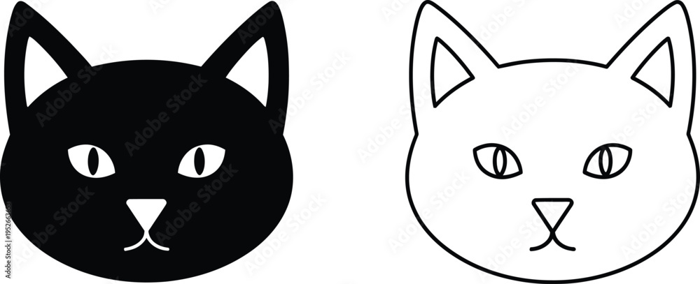 Fototapeta premium Minimalist Black and White Cat Head Icon Set Vector