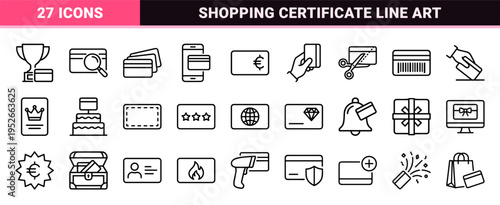 Retail Rewards and Gift Certificate Technical Monoline Symbols featuring Minimalist Outline Aesthetic for Commercial Loyalty Programs