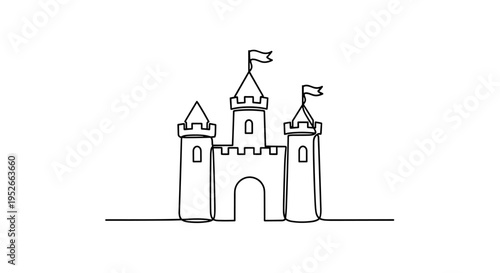 Minimalist Castle Drawing On White Background