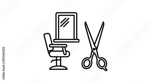 Barbershop Icon Chair Mirror and Scissors