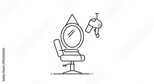 Hair Salon Chair With Mirror and Hair Dryer Line Art Icon
