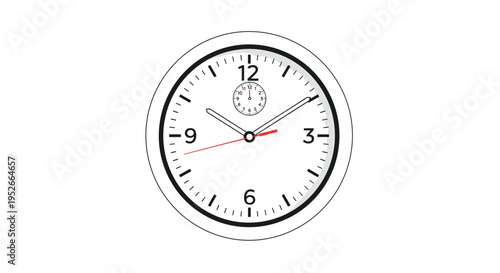 Round white wall clock with black numbers and hands shows approximately ten minutes past ten on a plain white background for a time concept.