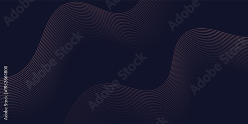 Dark abstract background featuring glowing, flowing wave lines in blue red color gradient. Futuristic design with shiny, smooth motion, perfect for technology-inspired visuals. Vector illustration.