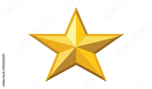 Golden five pointed star emblem isolated on white background