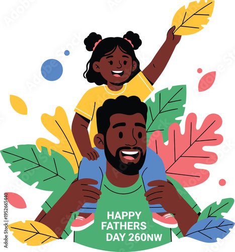Smiling Black Father Carrying Happy Little Girl on Shoulders
