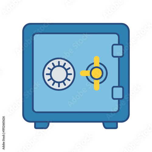 blue safe with yellow handle and dial