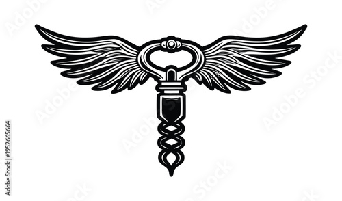 Stylized caduceus symbol with wings and serpent illustration