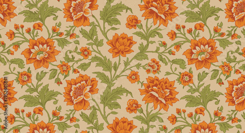 Orange Floral Pattern on Beige Background