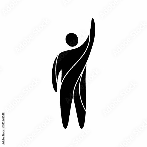Abstract human silhouette with arm raised high symbolizing triumph.