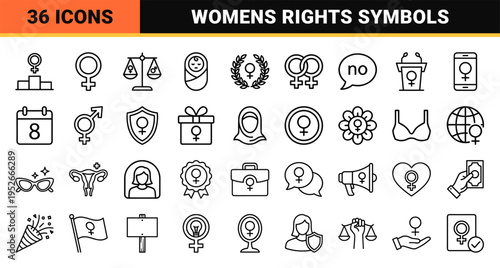 Womens Rights and Gender Equality Monoline Outline Symbols for Empowerment Advocacy and International Womens Day Campaign Design Projects