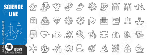 Science Line Icons Set,  Medical, Laboratory, Research and Technology Outline Vector Collection